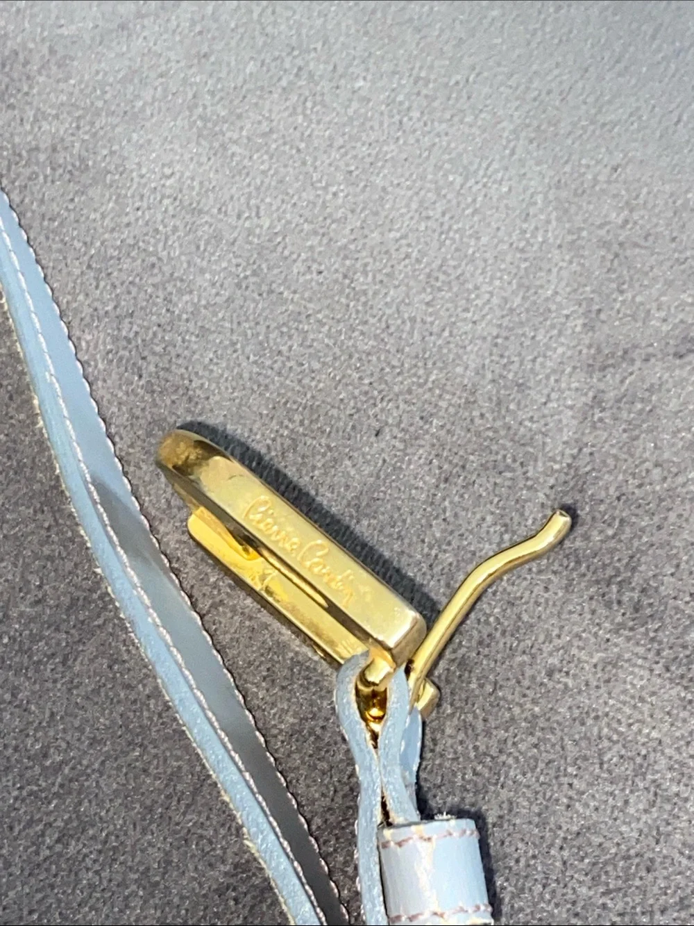 Vintage Pierre Cardin Leather Belt Light Gray Gold Buckle Skinny